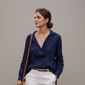 NWOT 🇯🇵 Kamakura Shirts Minimalist Cotton Blouse Navy Blue Lightweight 4 S-M